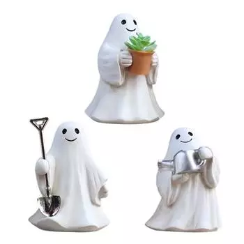 3 шт. Хэллоуинские фигурки привидений, смола, садовая статуэтка привидения, коллекционные мультяшные привидения для декора офисного стола, подоконника 3pcs