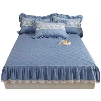 3 шт., хлопковый наматрасник с рюшами и юбкой, чехол для двуспальной кровати размера Queen, стеганый наматрасник, кружевная эластичная простыня King 150x200cm 59x79inch