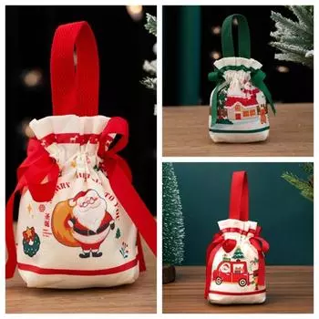 3 шт. холщовые рождественские подарочные сумки, мультяшный бант, упаковочная коробка для фруктов, портативная упаковка, сумка для конфет на шнурке, детские подарки other