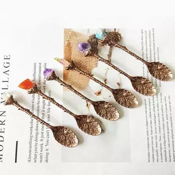 3 шт. хрустальная головка ложки обеденная барная винтажная королевская ложка в стиле сплава резной лист мини кофейная ложка десерт чай домашний декор