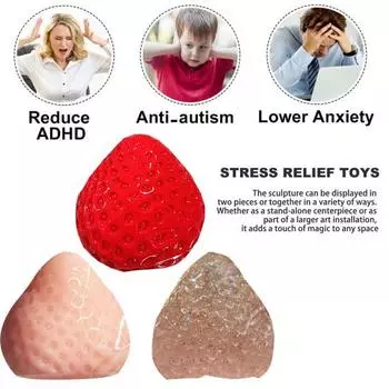 3 шт. игрушка-сдавливание клубники, снятие стресса, красная, розовая, прозрачная, сенсорная игрушка для детей и взрослых, мягкая, TPR, мяч для снятия стресса, имитация фруктов, игрушка-фиджет