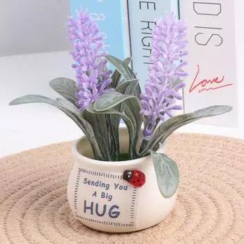 3 шт. искусственное зеленое растение в горшке, автомобиль, бонсай, цветок лаванды, растение для вечеринки, дома, прикроватная тумбочка, украшение для шкафа, мини-цветок в горшке белый