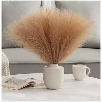 3 шт. искусственные цветы маленькие искусственные цветы искусственные пампасы пушистые для дома, офиса, украшения спальни (Без Вазы Горшок) (Светло-коричневый, Ткань) 8 x 8 x 41 cm светло-коричневого