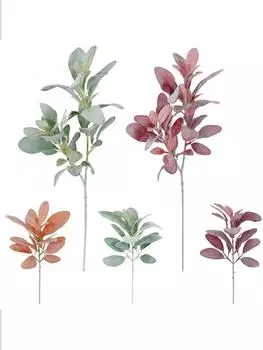 3 шт. искусственные флокированные листья в виде ушек ягненка стебли флокированные дубовые листья в виде ушек ягненка для домашней свадебной цветочной композиции своими руками бордовый