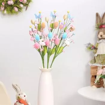 3 шт. искусственные пасхальные стебли красочные поддельные яйца бабочка кролик шпажки весенние цветы