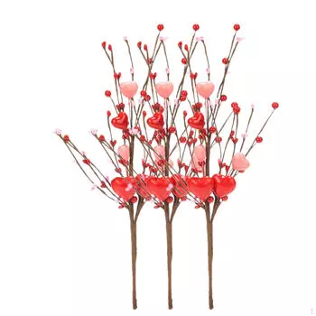 3 шт. Искусственные сердечки, ягоды, украшения, поделки, универсальные цветочные ветки Red Pink Heart