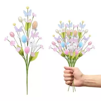3 шт. искусственных пасхальных стеблей, красочные поддельные яйца, бабочки, кролики, весенние цветочные веточки, ветки для домашней вечеринки, вазы, цветочной композиции, декора 3pcs
