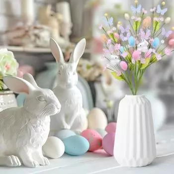 3 шт. искусственных пасхальных стеблей, красочные поддельные яйца, бабочки, кролики, весенние цветочные веточки, ветки для домашней вечеринки, вазы, цветочной композиции, декора 3pcs