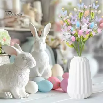 3 шт. искусственных пасхальных стеблей, красочные поддельные яйца, бабочки, кролики, весенние цветочные веточки, ветки для домашней вечеринки, вазы, цветочной композиции, декора 3pcs