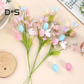 3 шт. искусственных пасхальных стеблей, красочные поддельные яйца, бабочки, кролики, весенние цветочные веточки, ветки для домашней вечеринки, вазы, цветочной композиции, декора 3pcs