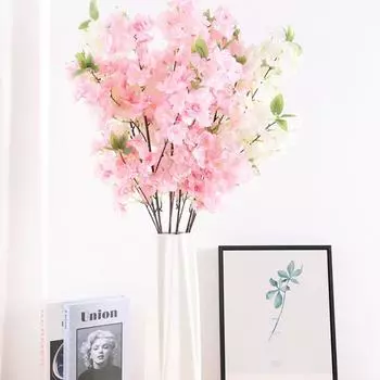 3 шт. искусственный цветок с длинным стеблем ветки цветущей вишни 100 см искусственный шелковый букет искусственные цветы цветущей вишни композиции для вечеринки домашний свадебный декор белый