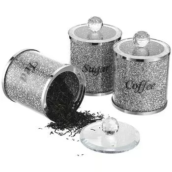 3 шт. из 1 комплекта контейнеров для кофе. Блестящие стеклянные банки с бриллиантами, подходящие для сахара, кофе, чая. Роскошный набор контейнеров для хранения в ромбовидном стиле с декоративной крышкой. One Size Fits All