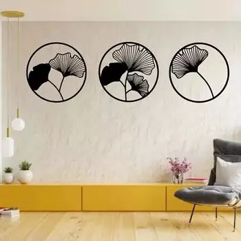 3 шт. Изысканная настенная скульптура, художественное украшение - настенная скульптура из листьев гинкго, очаровательное настенное украшение с листьями гинкго светло-серый