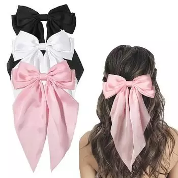 3 шт. Элегантные заколки-банты для волос в стиле ретро, однотонные аксессуары для волос с бантом черного, белого и розового цвета
