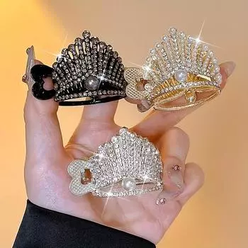 3 шт. Элегантные заколки-крабы из сплава для высокого хвоста с жемчугом, аксессуары для волос в виде короны для девочек, изысканный набор зажимов для волос 3pcs