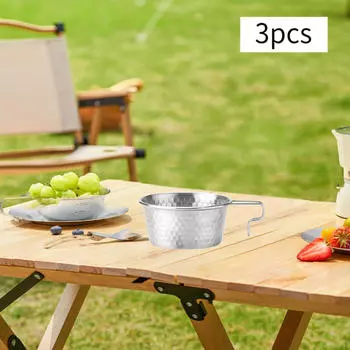 3 шт. Кемпинговая миска с ручкой для еды Шираз для рыбалки на пляже серебряный