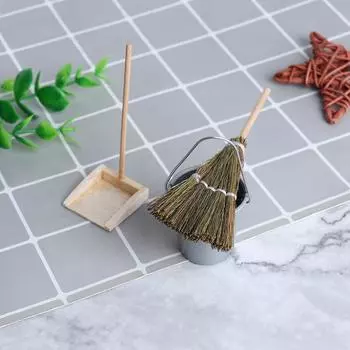 3 шт./компл. 1:12 Миниатюрный кукольный домик Метла Ведро Мусорная Лопата Куклы Аксессуары