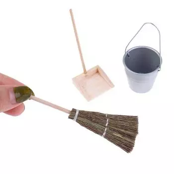 3 шт./компл. 1:12 Миниатюрный кукольный домик Метла Ведро Мусорная Лопата Куклы Аксессуары