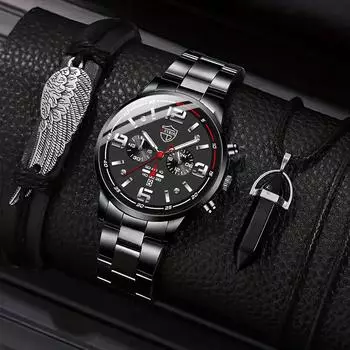 3 шт./компл., 1 шт. модные мужские деловые кварцевые часы, 1 браслет-крыло и 1 шестиугольное ожерелье с подвеской, лучшие подарки для него