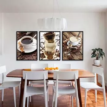 3 шт./компл. 21*30 см Современная абстрактная тема Холст Картина Кофейная чашка в зернах Натюрморт Плакаты и принты Настенная картина Домашний декор без рамки set 1