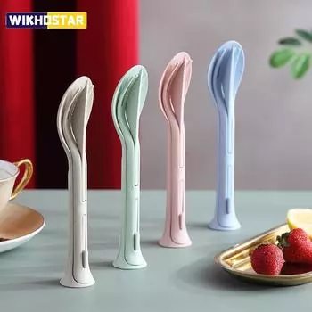 3 шт./компл. 3 в 1, дорожный портативный набор столовых приборов, японский стиль, нож из пшеничной соломы, вилка, ложка, студенческие наборы столовых приборов, кухонная посуда розовый