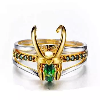 3 шт./компл. 3 в 1 в форме шлема, кольца унисекс, съемные рога, зеленый палец с фианитом US 6 золотистый