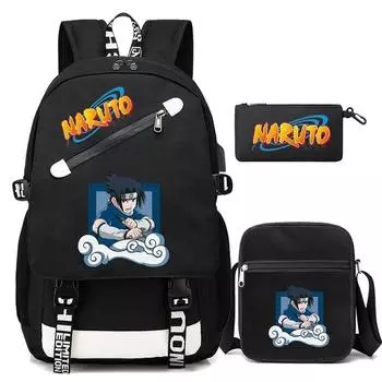 3 шт./компл., аниме, рюкзак Наруто, школьный рюкзак для мальчиков и девочек, детский подростковый рюкзак с героями мультфильмов, водонепроницаемая школьная сумка