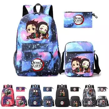 3 шт./компл. Аниме Рюкзак Убийца Демонов с наплечной сумкой Пенал для мальчиков и девочек Обратно в школу Книжный портфель Женская дорожная сумка Mochila