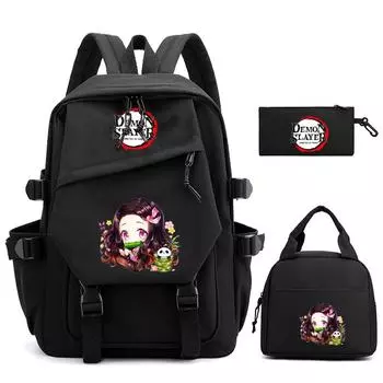 3 шт./компл., аниме, рюкзак «Убийца демонов» с сумкой для обеда для девочек и мальчиков, школьный рюкзак для мужчин и женщин, дорожная сумка для отдыха, Mochila