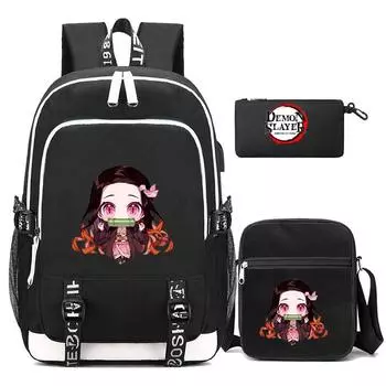 3 шт./компл. аниме «Убийца Демонов», студенческий школьный портфель для подростков, сумка для книг для мальчиков и девочек, большой вместительный рюкзак, рюкзаки обратно в школу