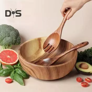 3 шт./компл., антидеформируемая салатница, удобная ручка, привлекательная миска для лапши, ложка, деревянные столовые приборы, инструмент для салата коричневый