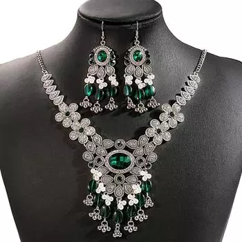 3 шт./компл. этническое винтажное ожерелье с кристаллами, женские серьги-воротники, ювелирные аксессуары