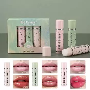 3 шт./компл. Бальзам для губ для увеличения объема губ, меняющий цвет помады, восстанавливающий, уменьшающий линии губ, увлажняющий, стойкий блеск для губ 3Pcs Set