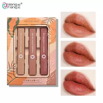 3 шт./компл., бархатная губная помада Light Sweet Love, водостойкая и антипригарная чашка, твердый оттенок для губ, косметика, подарочная коробка