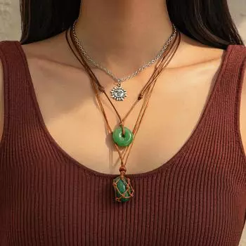 3 шт./компл. бирюзовый кулон колье-чокер для женщин ретро регулируемое восковое нить солнце ключица ожерелье ювелирные изделия аксессуары