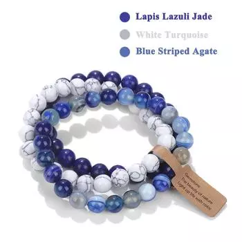 3 шт./компл. браслет из бисера, многослойный браслет из натурального камня, набор для женщин и мужчин, ювелирный подарок