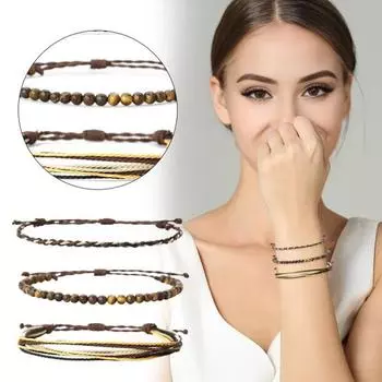 3 шт./компл. браслеты дружбы плетеные из восковой линии винтажный легкий натуральный камень из бисера целебный регулируемый набор браслетов на запястье праздничный подарок кофейный