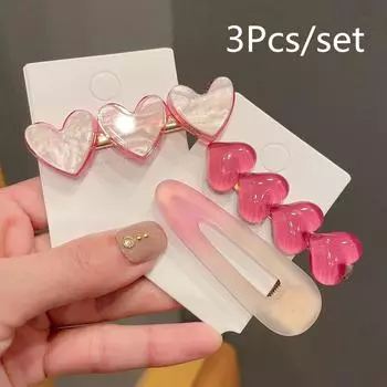 3 шт./компл., челка для женщин и девочек, боковой зажим, розовая заколка в форме персикового сердца, заколка для челки, заколка, заколка для края, заколка для волос, BB зажим розовый
