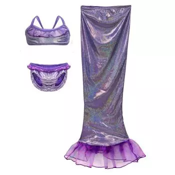 3 шт./компл. детские купальники русалки для девочек, бюстгальтер с лямкой на шее + шорты + хвост русалки M фиолетовый