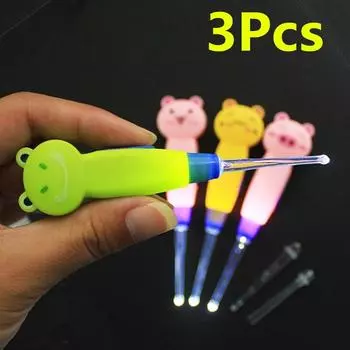 3 шт./компл. детский инструмент для чистки ушной серы со светящейся ложкой LED мультфильм уход за ушами ребенка ложка копание Luminou