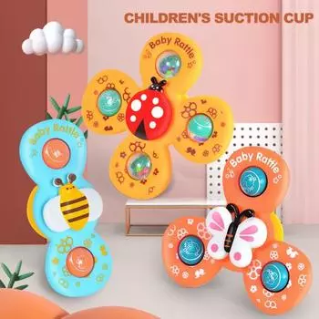 3 шт./компл., детский спиннер, игрушка для ванны с присоской, забавная развивающая игрушка с изображением мультяшных животных для малышей, вращающаяся игрушка-непоседа, детский подарок
