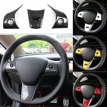 3 шт./компл. для модели Tesla Y из углеродного волокна, накладка на руль автомобиля, рамка, декоративная наклейка, аксессуары для интерьера автомобиля