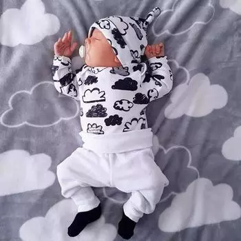 3 шт./компл., футболка с облачным принтом для новорожденных девочек и мальчиков, топы + брюки, комплект одежды 70 белый