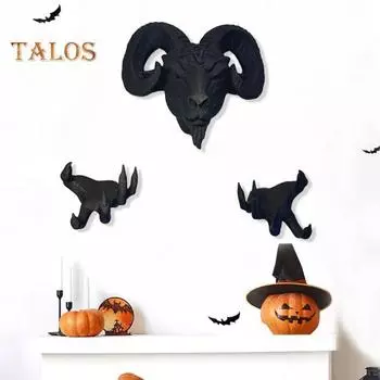 3 шт./компл. Голова овцы, настенное украшение для дома, офиса, гостиной, настенное искусство, жуткий дьявол, коза, призрак, рука, смоляная фигурка, статуя, скульптура, настенное украшение розовый