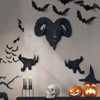 3 шт./компл. Голова овцы настенное украшение для дома, офиса, гостиной, настенное искусство, жуткий дьявол красный