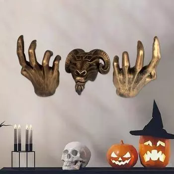 3 шт./компл. Голова овцы настенное украшение для дома, офиса, гостиной, настенное искусство, жуткий дьявол серебряный