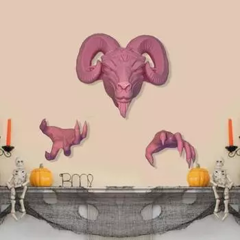 3 шт./компл. Голова овцы, настенное украшение для дома, офиса, гостиной, настенное искусство, жуткий дьявол, коза, призрак, рука, смоляная фигурка, статуя, скульптура, настенное украшение красный