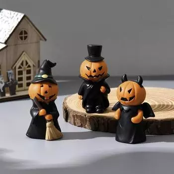 3 шт./компл. Хэллоуин тыква человек фигурка волшебник шляпа цилиндр дьявол тыква смоляная статуэтка