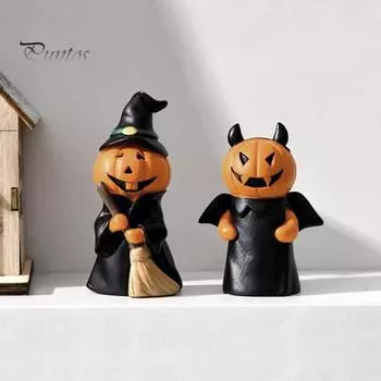 3 шт./компл. Хэллоуин тыква человек фигурка волшебник шляпа цилиндр дьявол тыква смоляная статуэтка скульптура домашний офис книжная полка настольное украшение вечеринка Sets