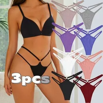 3 шт./компл. хлопковые трусики для женщин, стринги с Т-образной спинкой, нижнее белье с металлической пряжкой, короткие женские трусы с низкой талией, женские трусики, нижнее белье больших размеров S